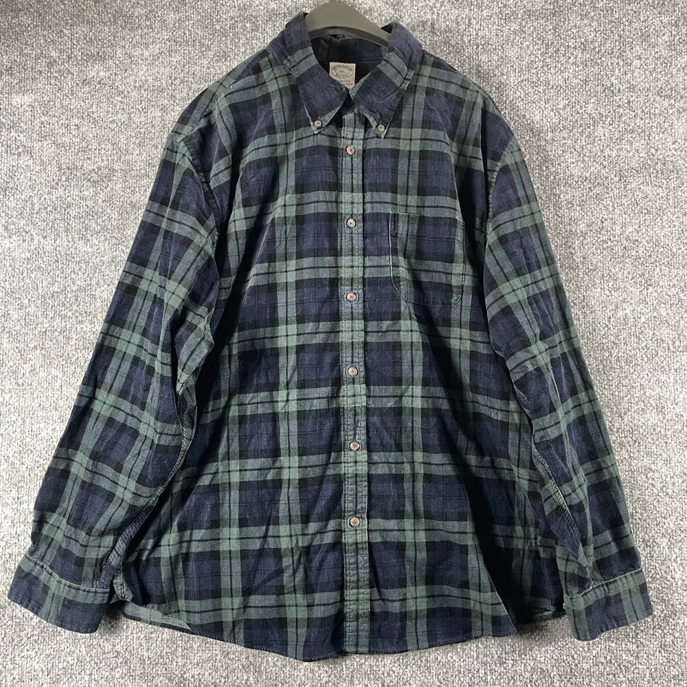 Brooks Brothers Shirt Mens XXL Blue Green Plaid Corduroy Regent Fit Button Down